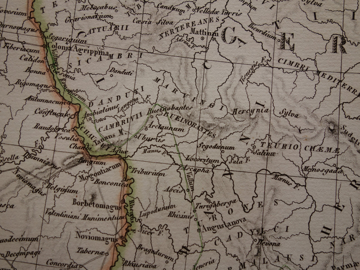 Limes oude historische landkaart van Romeinse Rijk in Nederland Duitsland 1830 originele antieke kaart Germanië grens Rijn