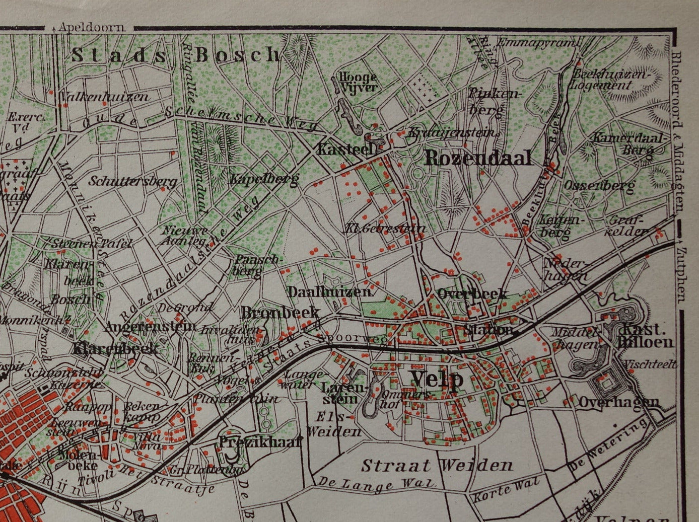 ARNHEM 1910 kleine antieke landkaart / plattegrond van Arnhem en omgeving originele oude kaart Velp Rozendaal
