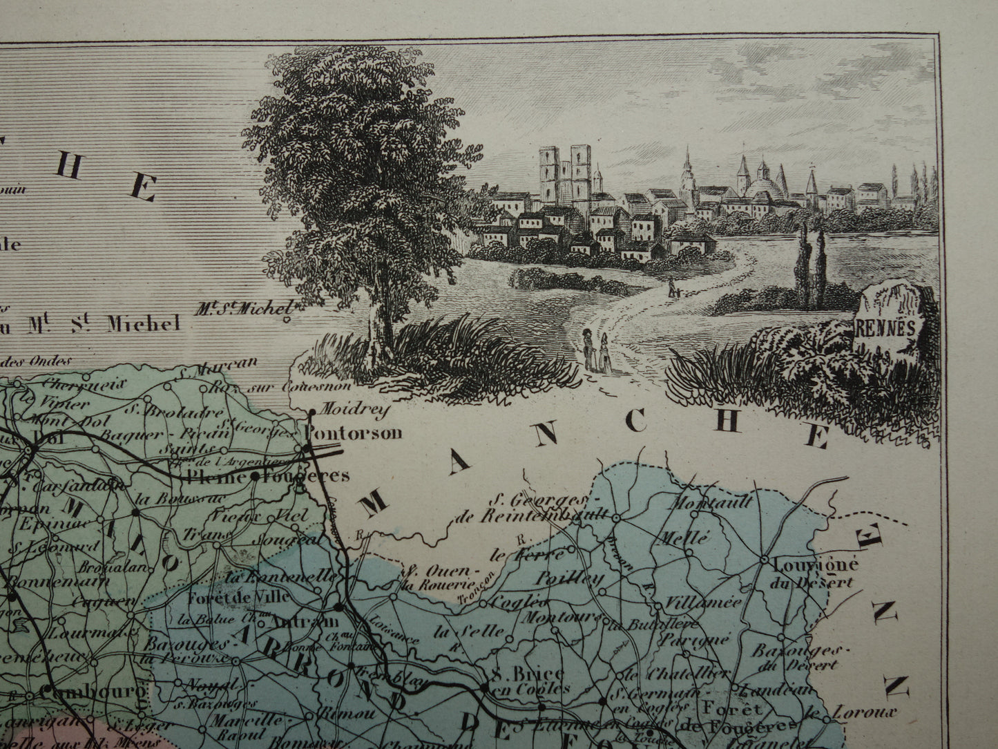 Rennes Frankrijk oud panorama van de stad anieke kaart