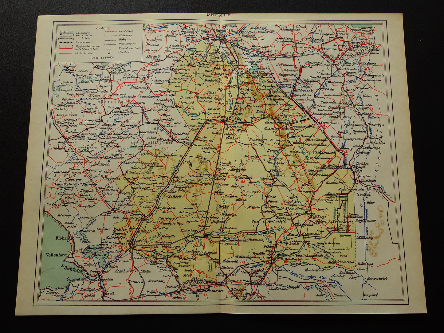 Drenthe Oude kaart van de provincie Drenthe uit 1927 originele vintage historische landkaart