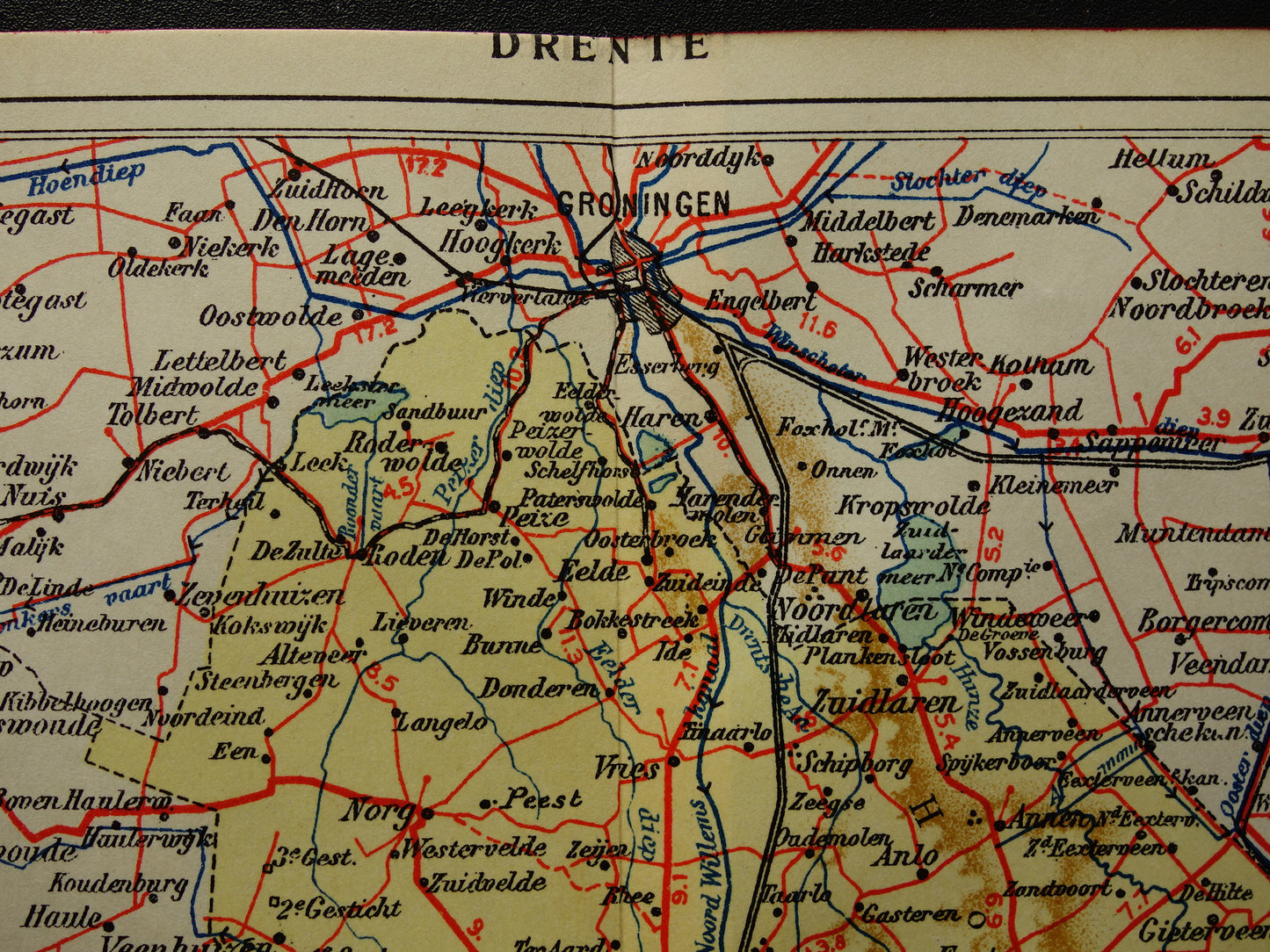 Drenthe Oude kaart van de provincie Drenthe uit 1927 originele vintage historische landkaart