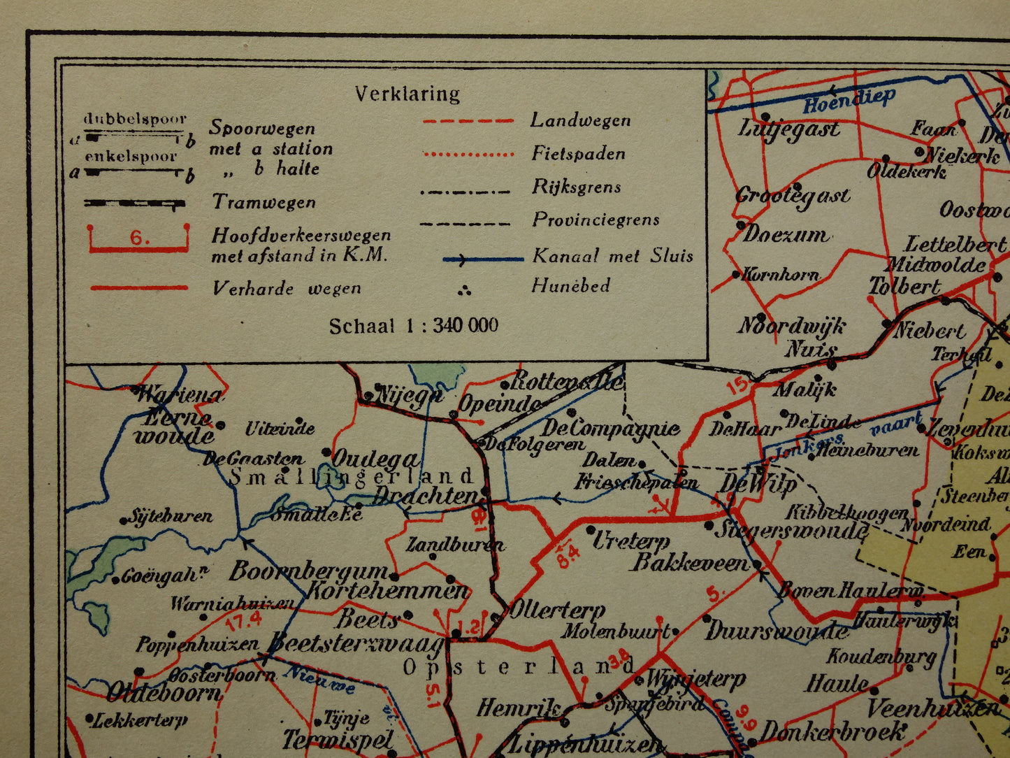 Drenthe Oude kaart van de provincie Drenthe uit 1927 originele vintage historische landkaart