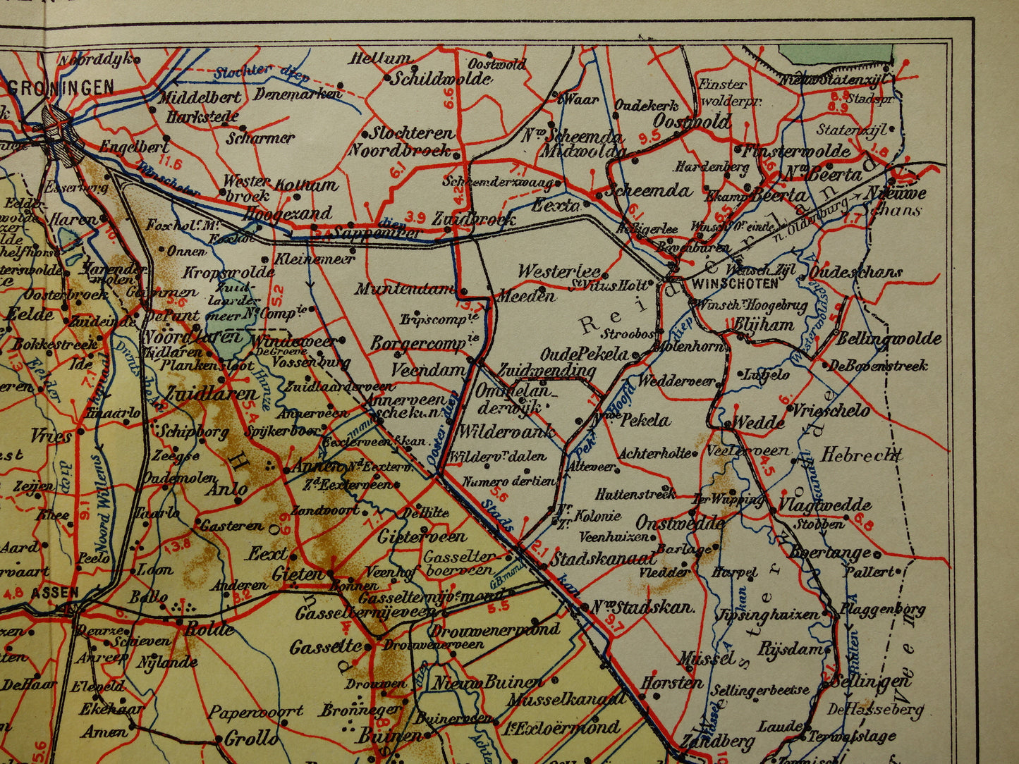 Drenthe Oude kaart van de provincie Drenthe uit 1927 originele vintage historische landkaart