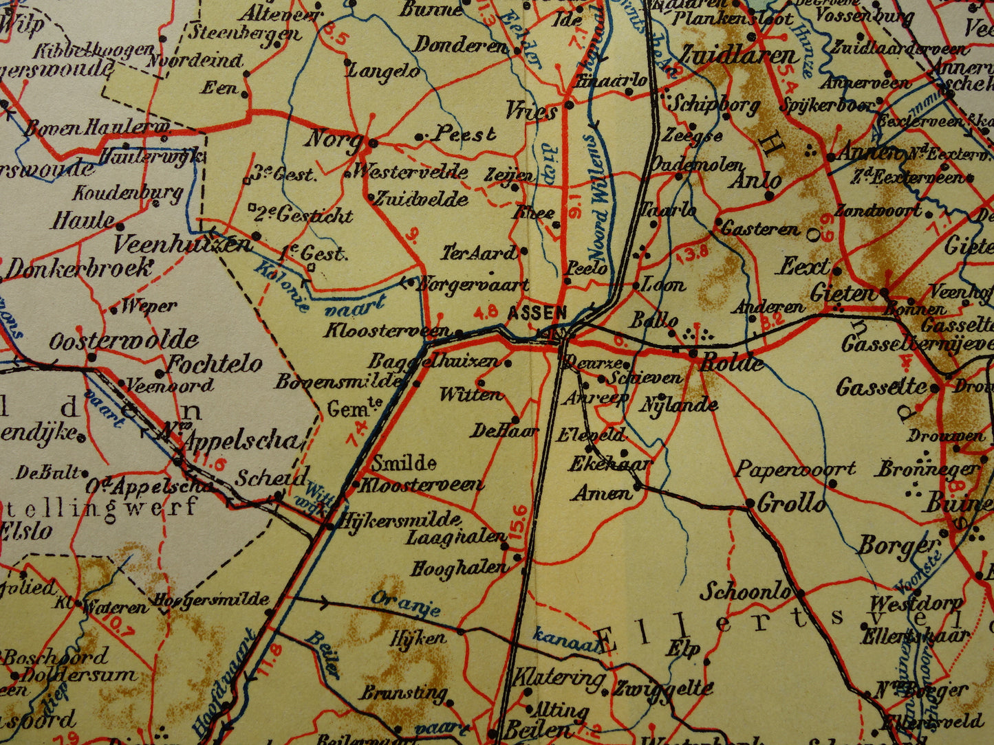 Drenthe Oude kaart van de provincie Drenthe uit 1927 originele vintage historische landkaart