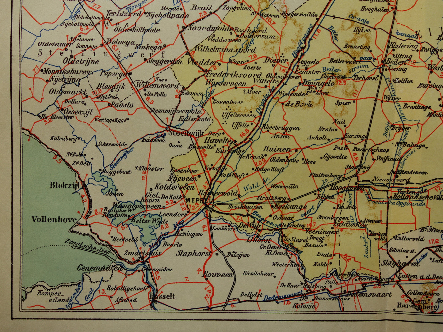 Drenthe Oude kaart van de provincie Drenthe uit 1927 originele vintage historische landkaart