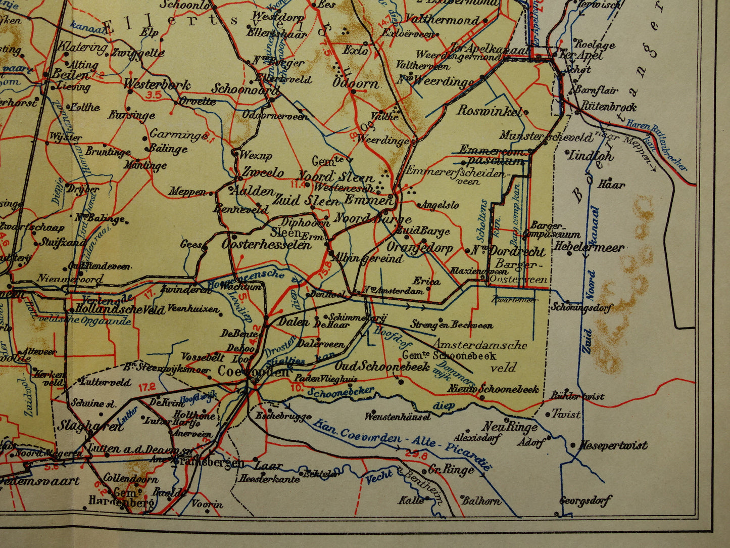 Drenthe Oude kaart van de provincie Drenthe uit 1927 originele vintage historische landkaart