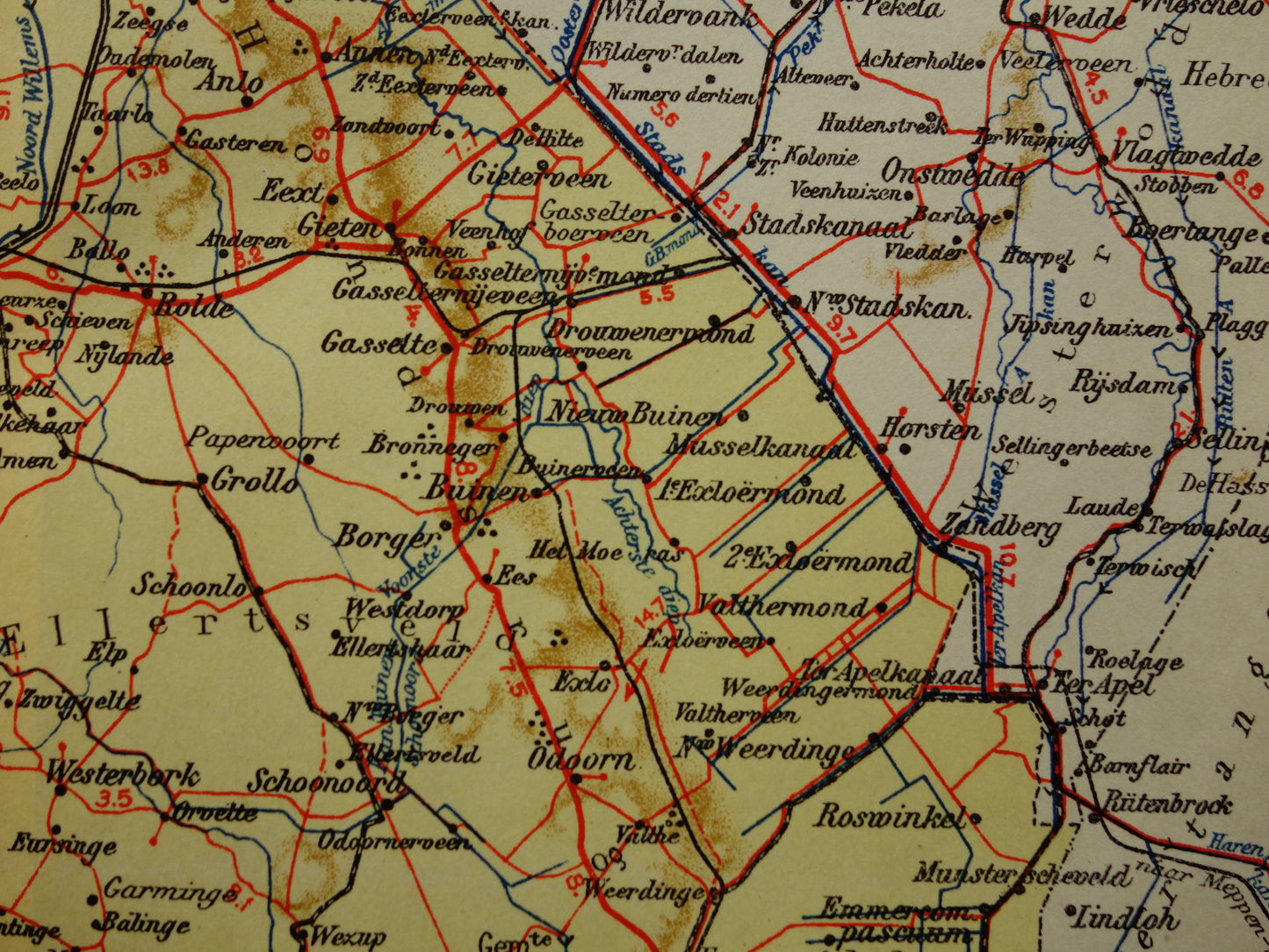 Drenthe Oude kaart van de provincie Drenthe uit 1927 originele vintage historische landkaart