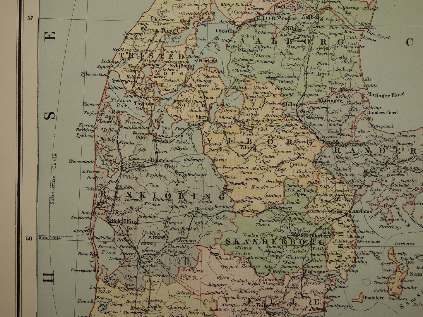 Denemarken grote oude kaart van Denemarken Groenland en Ijsland uit 1890 originele antieke landkaart poster