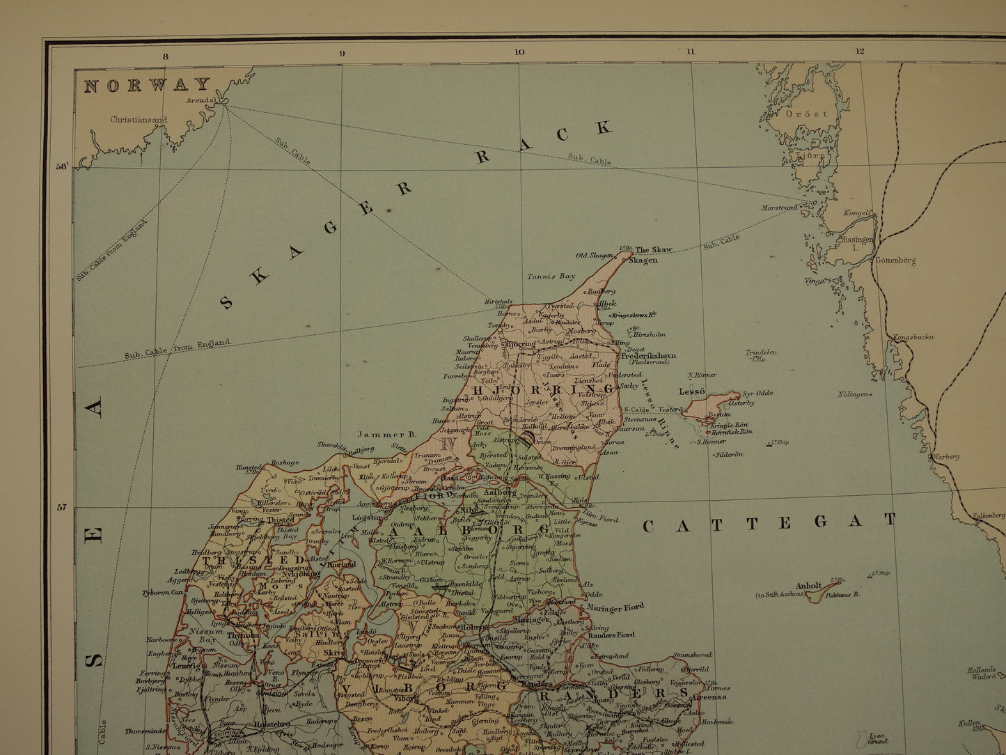 Denemarken grote oude kaart van Denemarken Groenland en Ijsland uit 1890 originele antieke landkaart poster