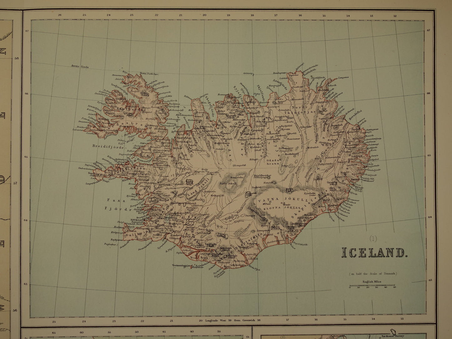 oude landkaart van Ijsland uit het jaar 1890