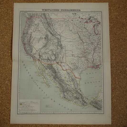 Verenigde Staten Westkust oude kaart van VS in 1857 originele antieke landkaart Amerika vintage poster
