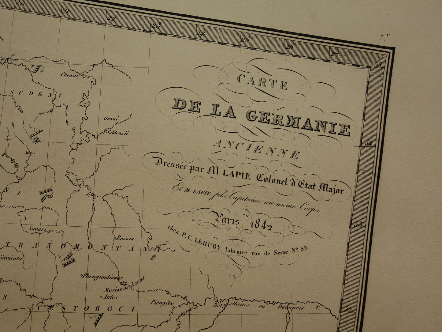 Limes oude historische landkaart van Romeinse Rijk in Nederland Duitsland 1842 originele antieke kaart Germanië grens Rijn