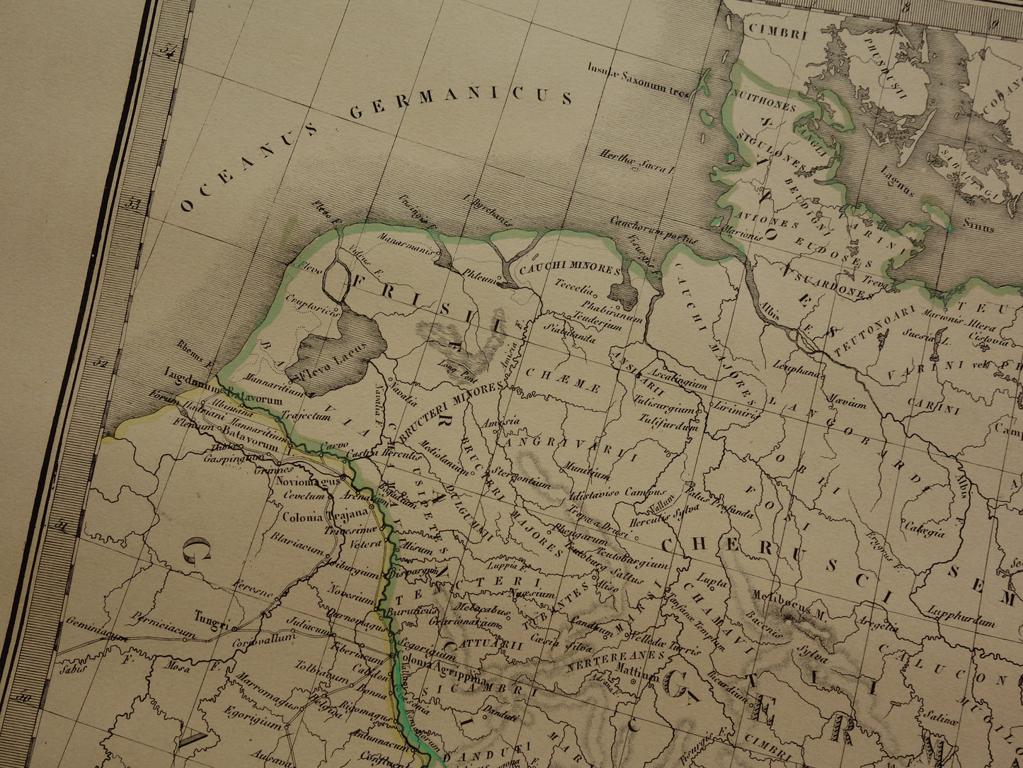 Limes oude historische landkaart van Romeinse Rijk in Nederland Duitsland 1842 originele antieke kaart Germanië grens Rijn