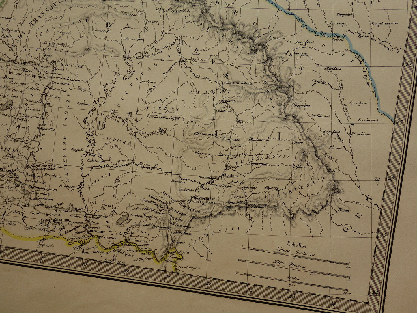 Limes oude historische landkaart van Romeinse Rijk in Nederland Duitsland 1842 originele antieke kaart Germanië grens Rijn