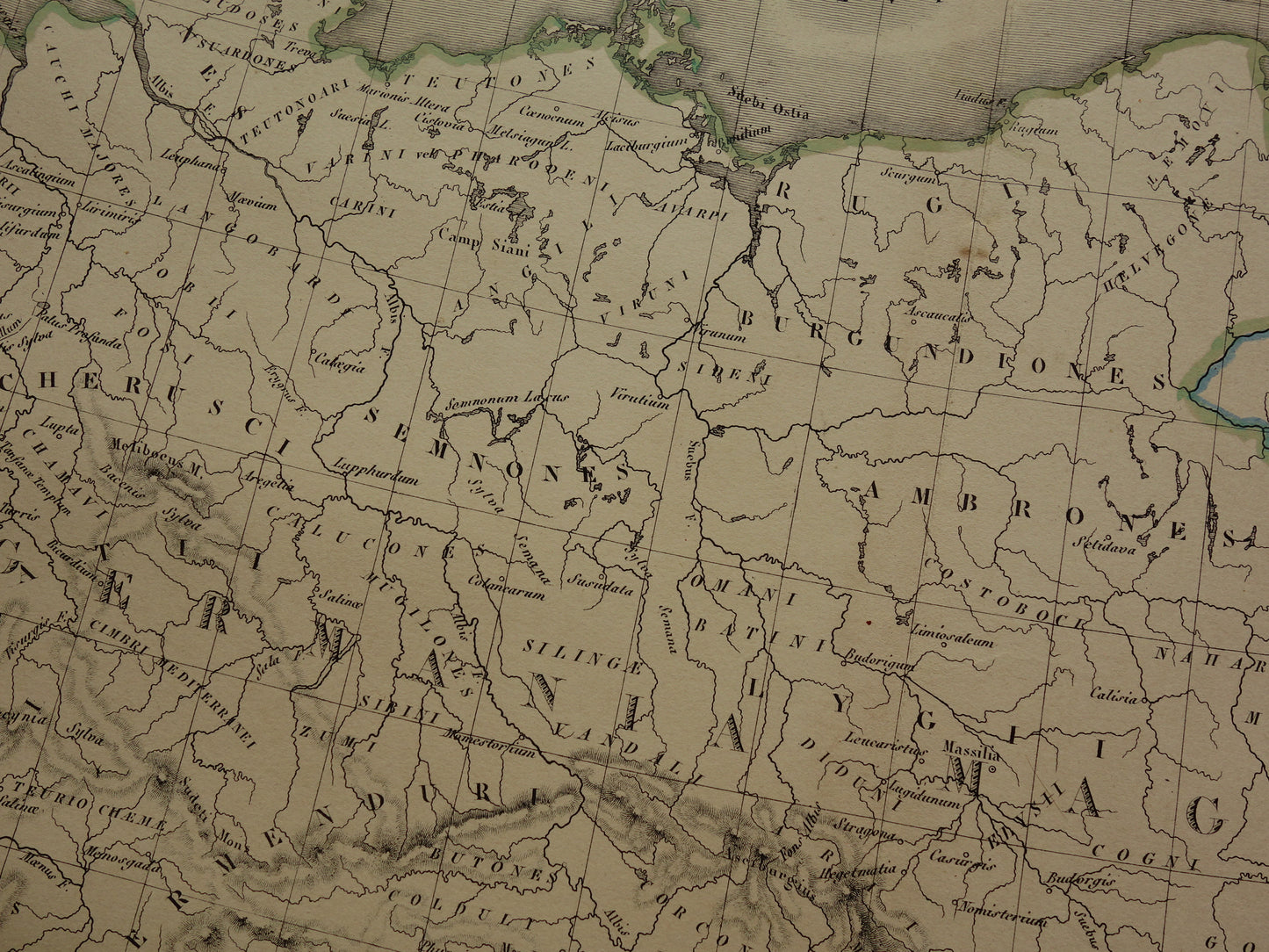 Limes oude historische landkaart van Romeinse Rijk in Nederland Duitsland 1842 originele antieke kaart Germanië grens Rijn