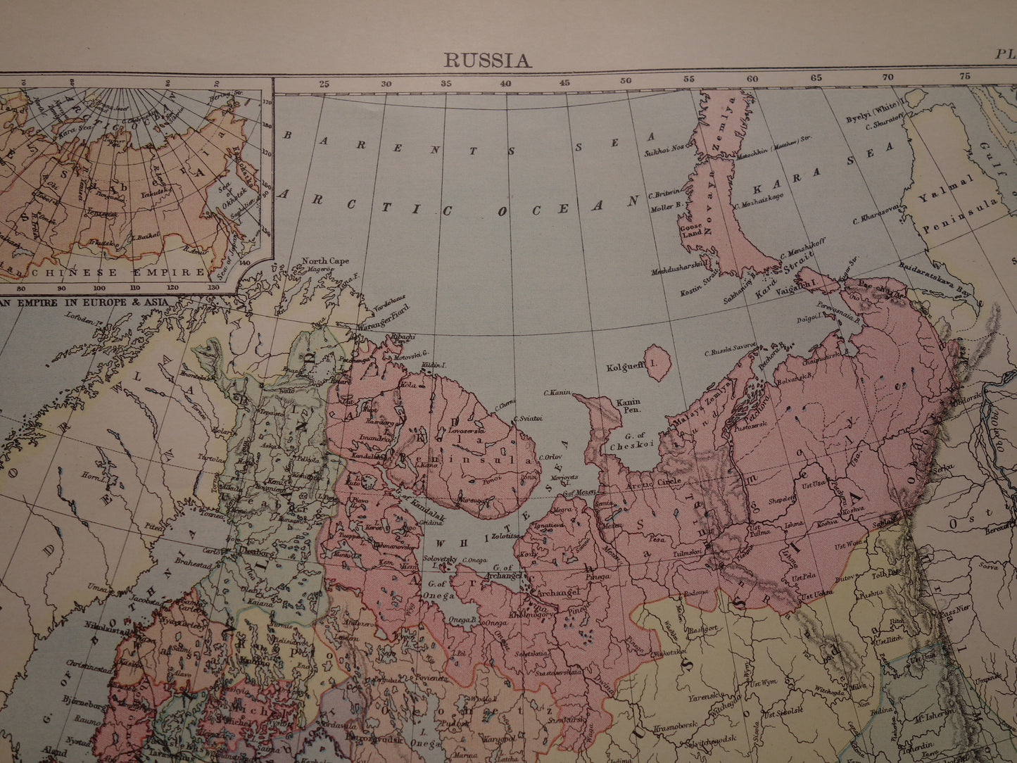 Oude kaart van Europees Rusland uit het jaar 1886 originele Engelse antieke landkaart