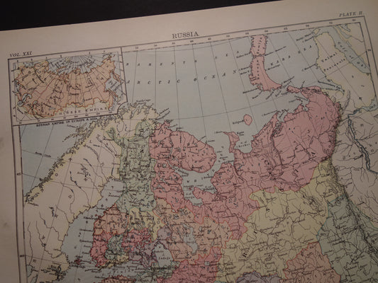 Oude kaart van Europees Rusland uit het jaar 1886 originele Engelse antieke landkaart