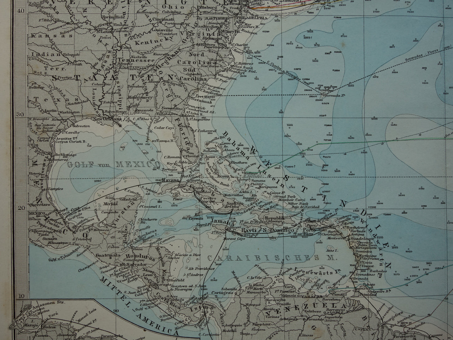 ATLANTISCHE OCEAAN oude kaart van het Noord-Atlantische Oceaan 1886 originele antieke landkaart vintage poster scheepvaart zeekaart