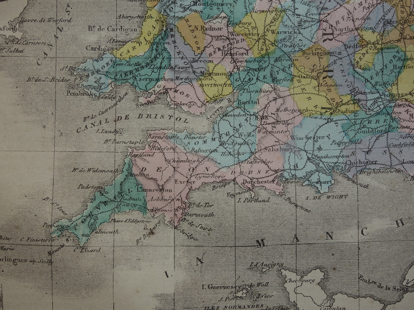 Oude kaart van Engeland en Wales uit 1877 originele antieke Franse handgekleurde landkaart van Engeland