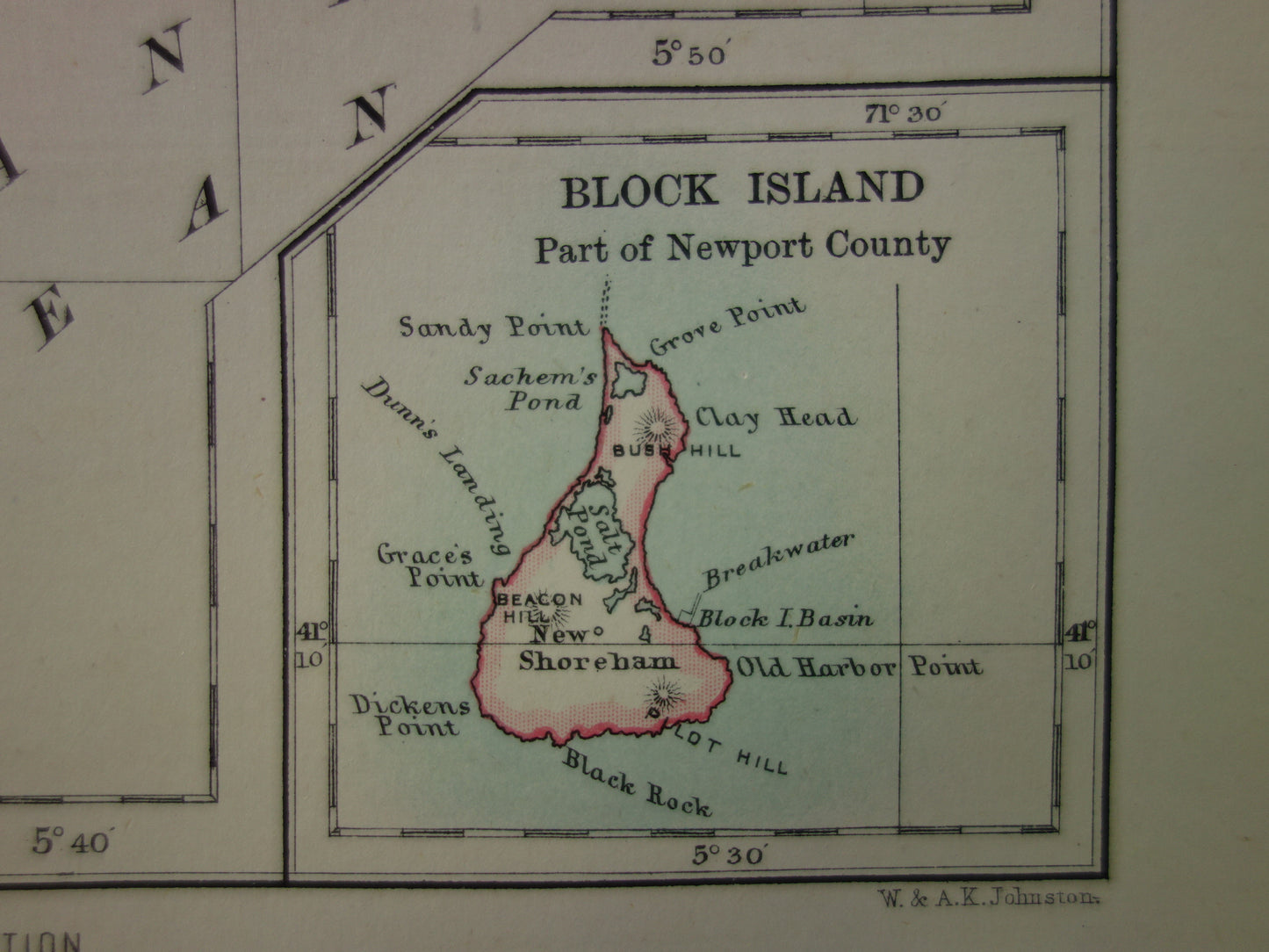 Originele oude kaart van Rhode Island uit 1886 antieke Engelse landkaart RI Staat USA VS
