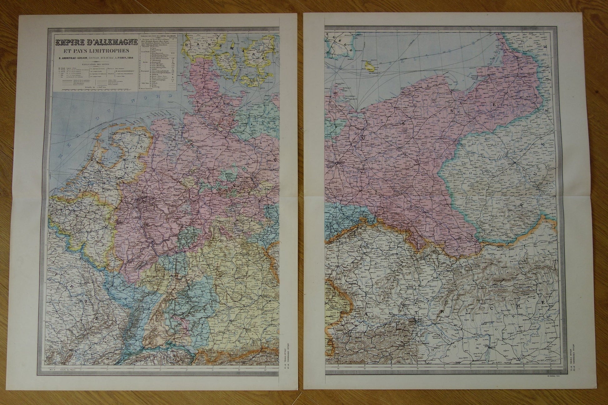 Grote oude landkaart van Duitsland uit 1884 Antieke kaart Duitse Rijk Polen Nederland met jaartal