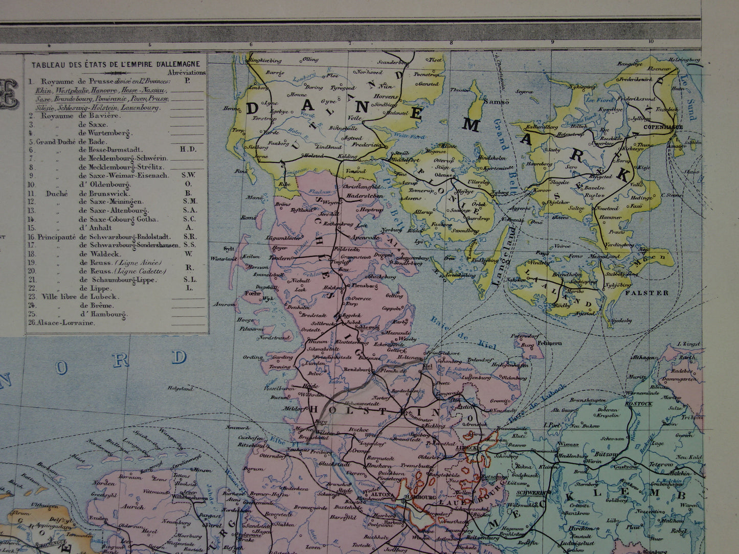 Grote oude landkaart van Duitsland uit 1884 Antieke kaart Duitse Rijk Polen Nederland met jaartal