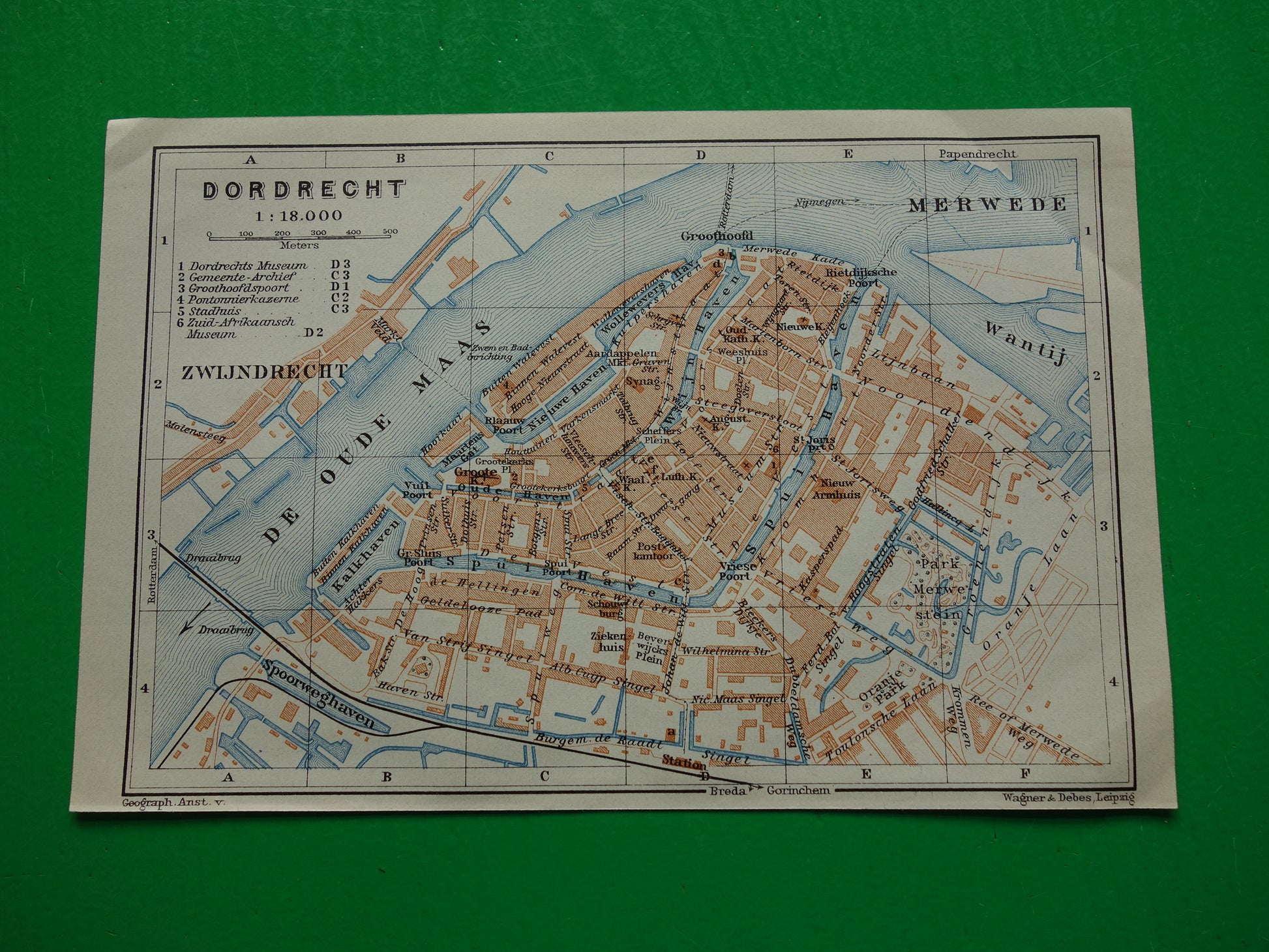 DORDRECHT oude kaart van Dordrecht uit 1910 kleine originele antieke plattegrond Nederland