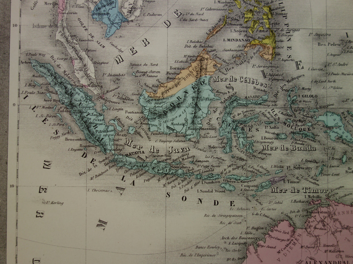 OCEANIË Grote oude landkaart uit 1883 originele antieke Franse kaart Indonesië Australië