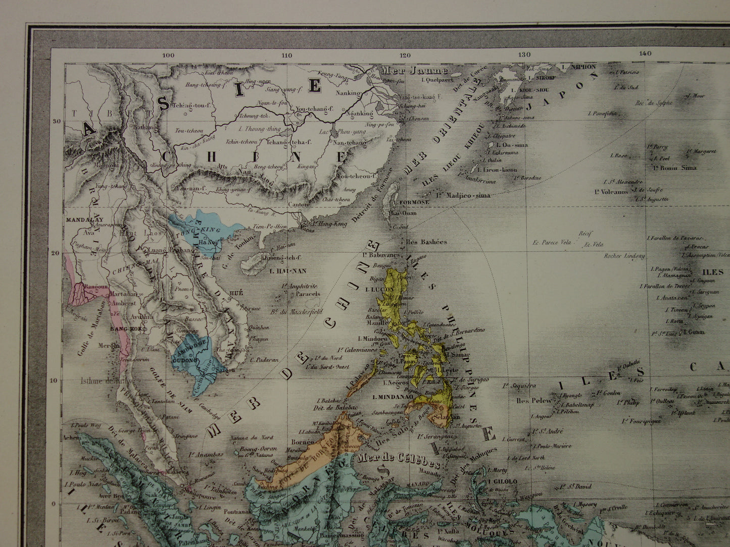 OCEANIË Grote oude landkaart uit 1883 originele antieke Franse kaart Indonesië Australië