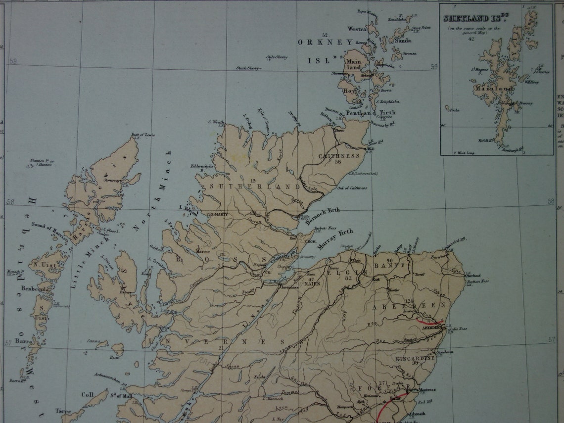 Grote vintage landkaart van GROOT BRITTANIË en IERLAND 150+ jaar oude antieke Engelse kaart Verenigd Koninkrijk