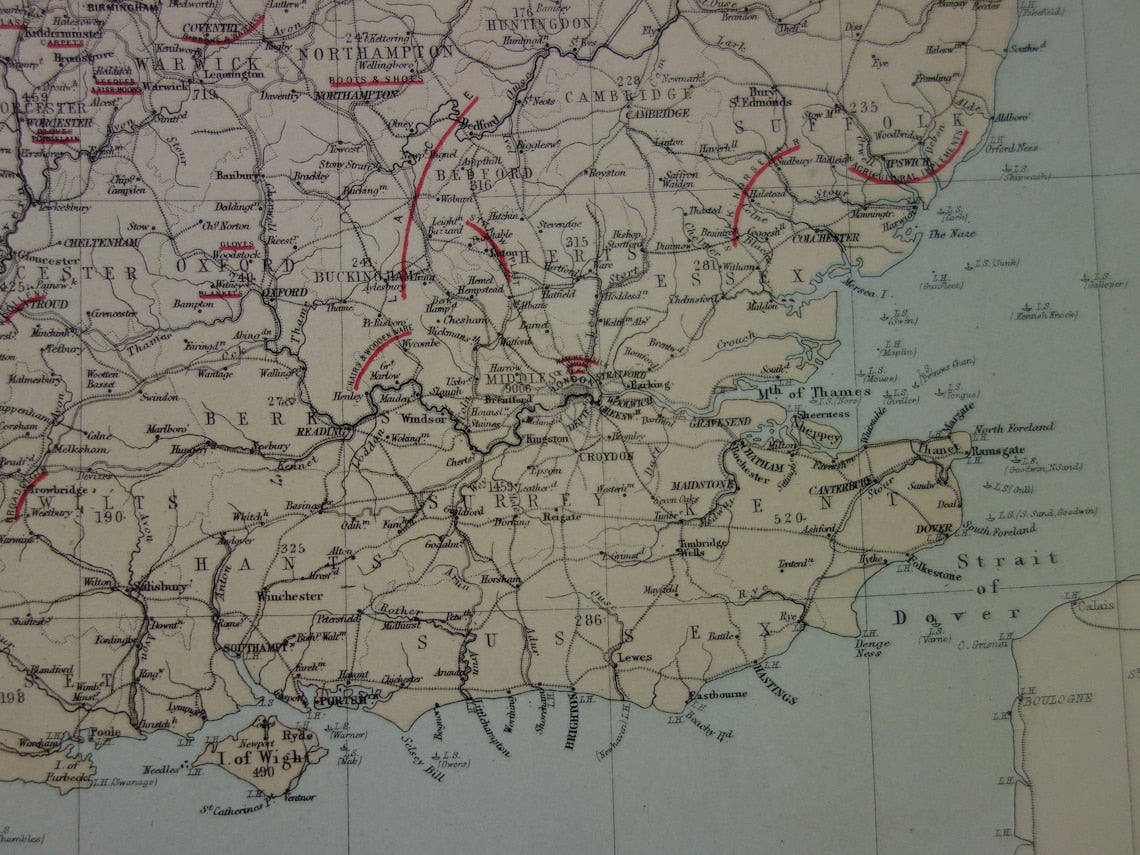 Grote vintage landkaart van GROOT BRITTANIË en IERLAND 150+ jaar oude antieke Engelse kaart Verenigd Koninkrijk