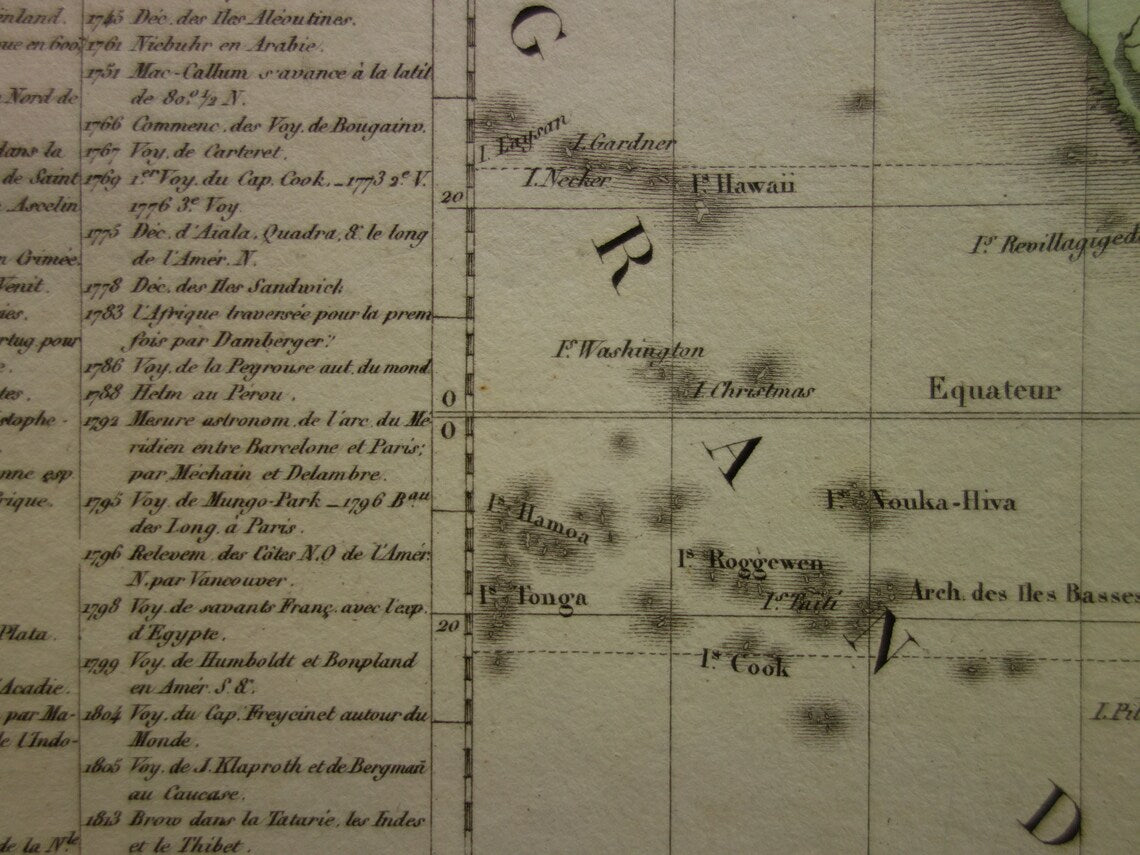 Vintage Wereldkaart uit 1838 originele antieke Franse kaart van de wereld - oude landkaarten