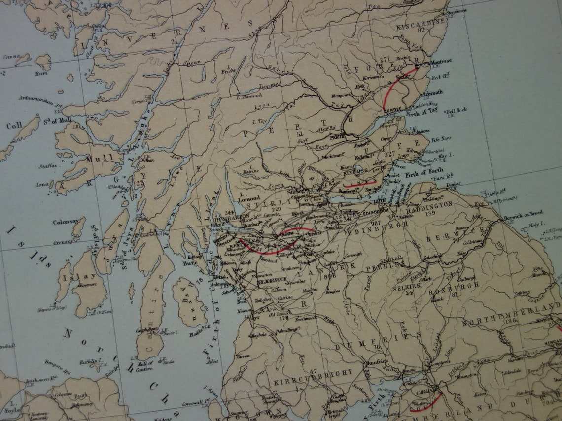 Grote vintage landkaart van GROOT BRITTANIË en IERLAND 150+ jaar oude antieke Engelse kaart Verenigd Koninkrijk