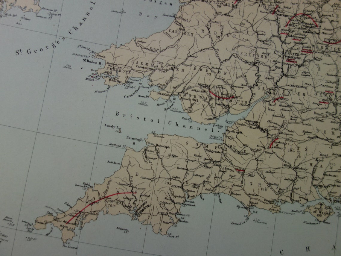 Grote vintage landkaart van GROOT BRITTANIË en IERLAND 150+ jaar oude antieke Engelse kaart Verenigd Koninkrijk