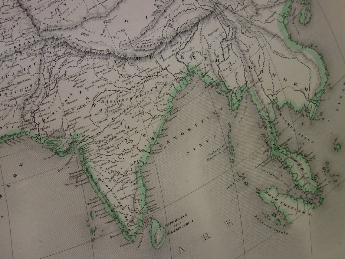 Oude Wereldkaart van Klassieke Oudheid 1863 zeer grote kaart van de wereld Ptolemaeus Herodotus