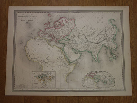 Oude Wereldkaart van Klassieke Oudheid 1863 zeer grote kaart van de wereld Ptolemaeus Herodotus