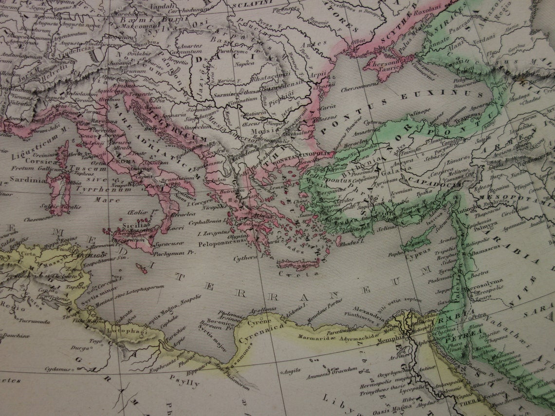 Oude Wereldkaart van Klassieke Oudheid 1863 zeer grote kaart van de wereld Ptolemaeus Herodotus