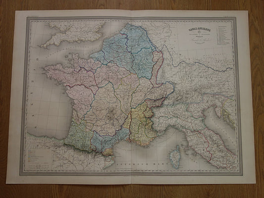 Limes oude historische landkaart van Romeinse Rijk in Nederland België en Frankrijk 1863 originele antieke kaart Gallië grens Rijn