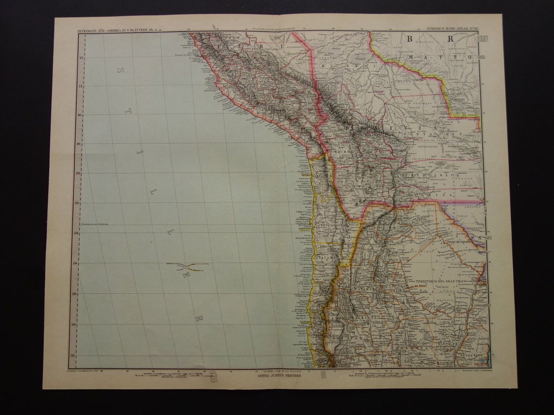 Oude landkaart Peru Chili Bolivia antieke kaart - kaarten met jaartal