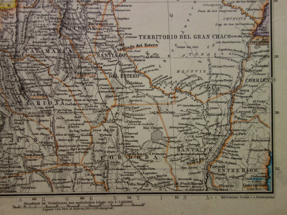 Oude landkaart Peru Chili Bolivia antieke kaart - kaarten met jaartal