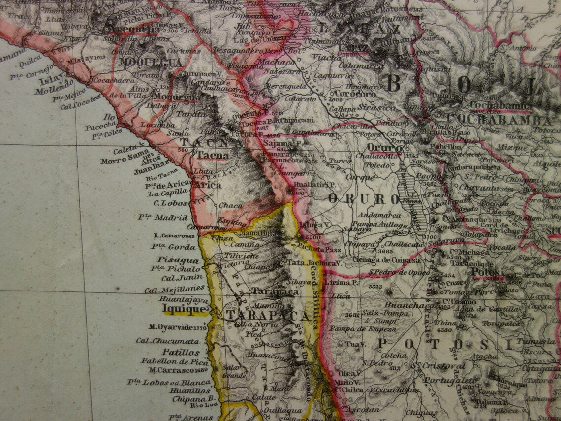 Oude landkaart Peru Chili Bolivia antieke kaart - kaarten met jaartal