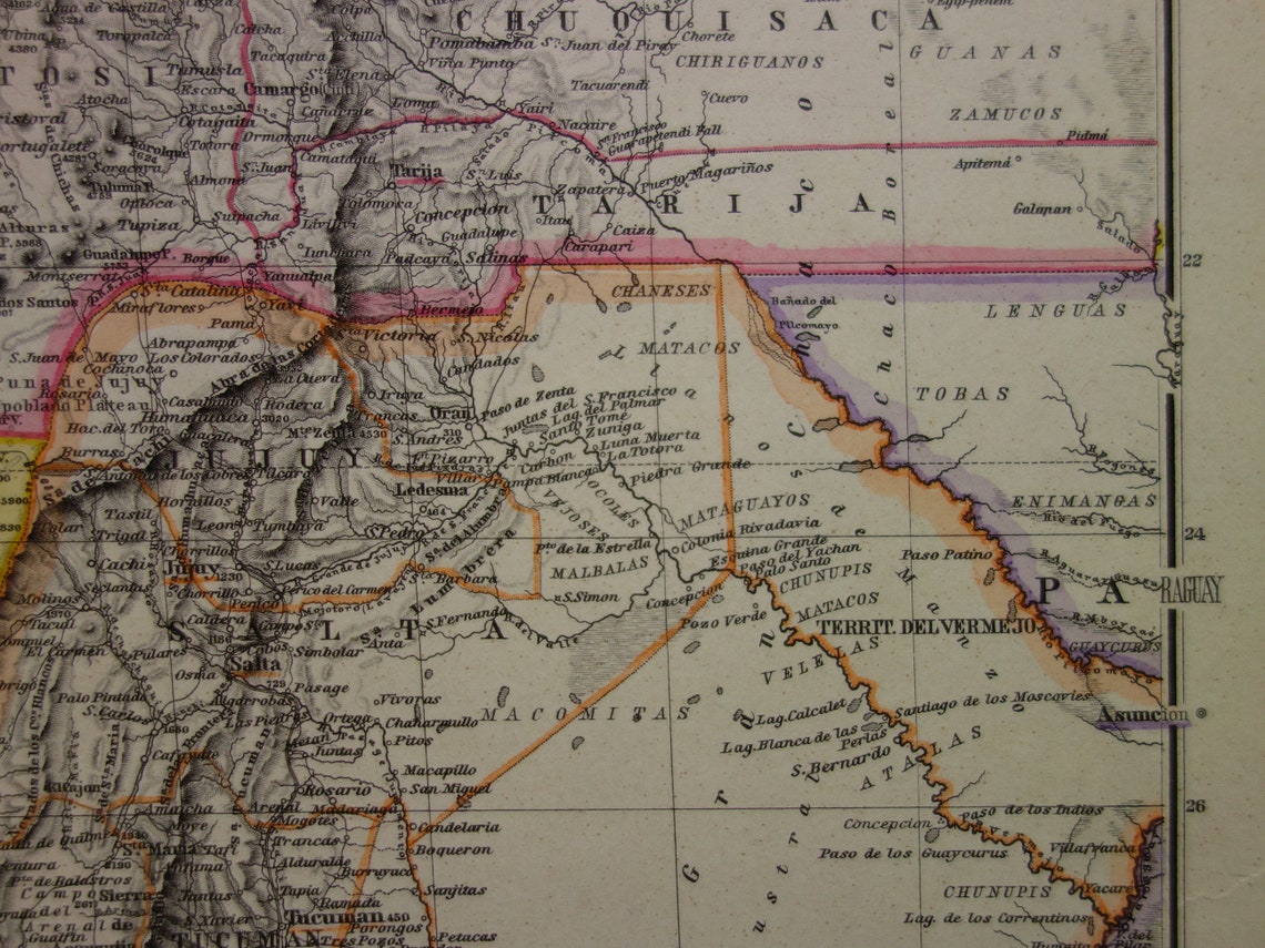 Oude landkaart Peru Chili Bolivia antieke kaart - kaarten met jaartal