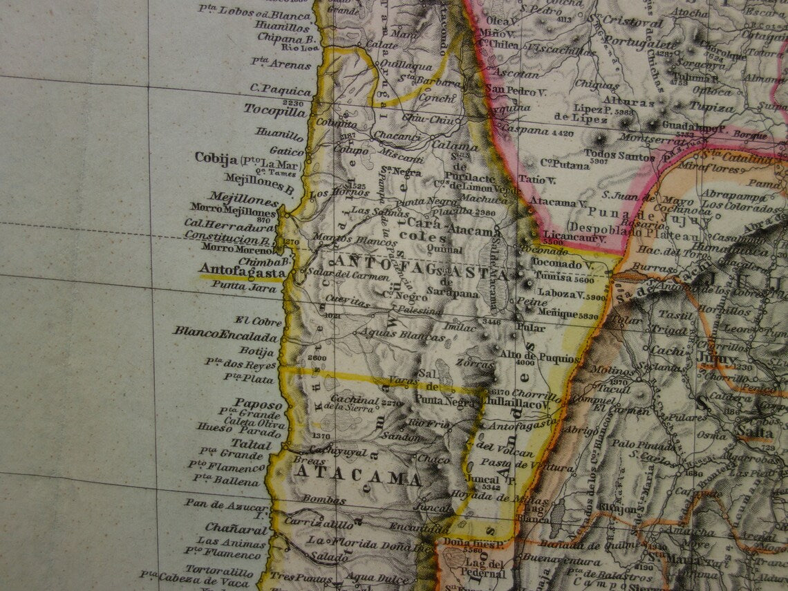 Oude landkaart Peru Chili Bolivia antieke kaart - kaarten met jaartal