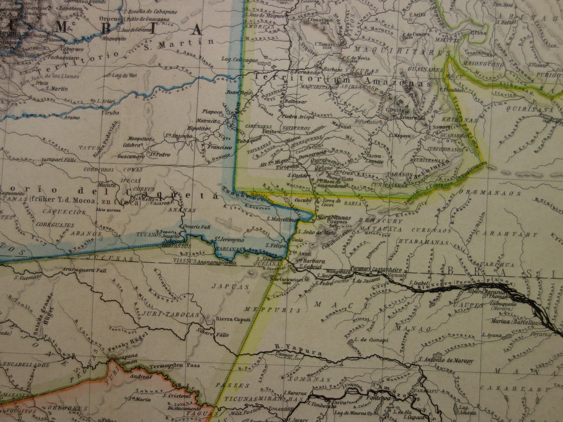 Alte Karte von Venezuela, Kolumbien, Ecuador und Peru – antike Karte – Karten mit Datum