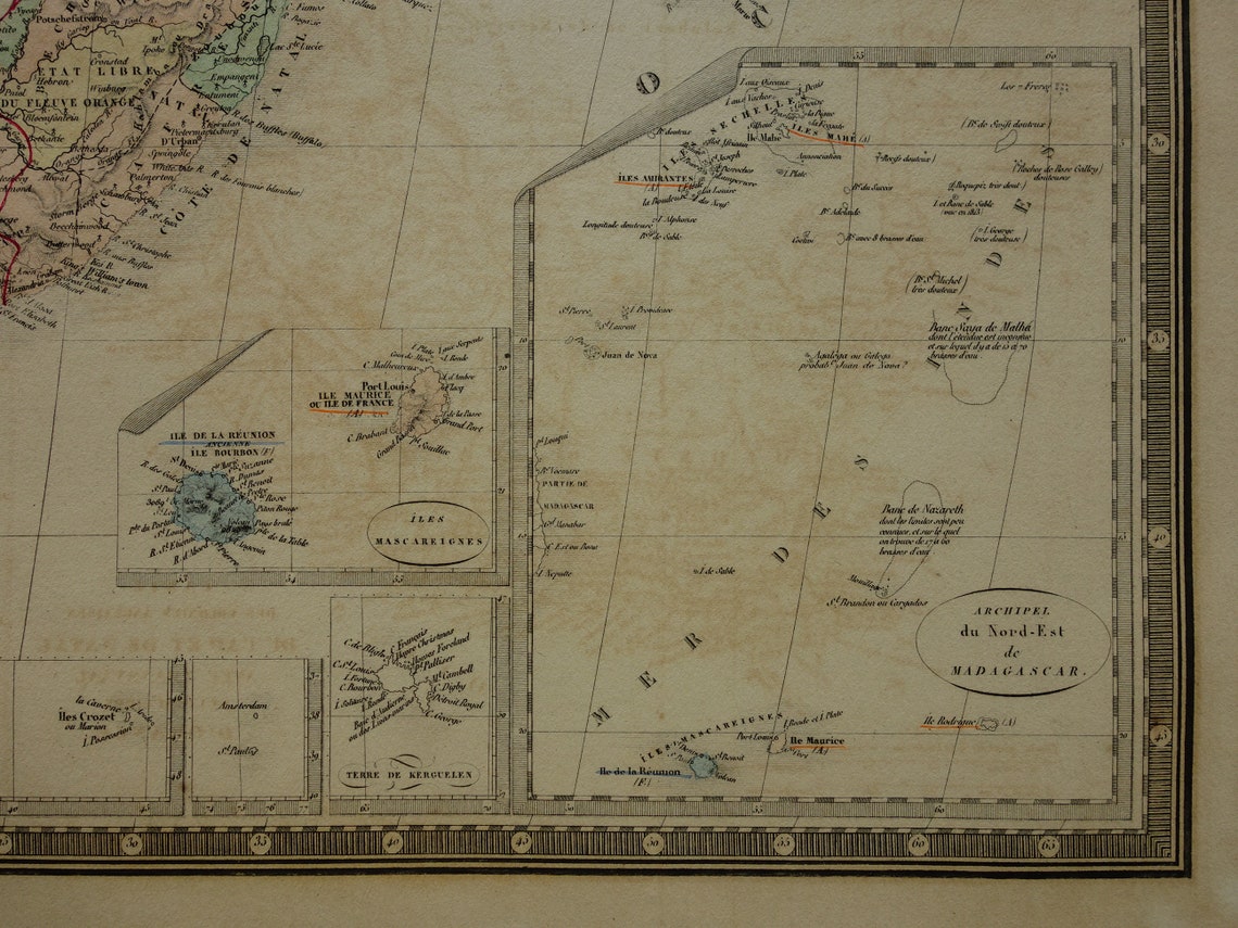 AFRICA Large old map of Southern Africa 1875 original antique map showing routes of explorers Livingstone