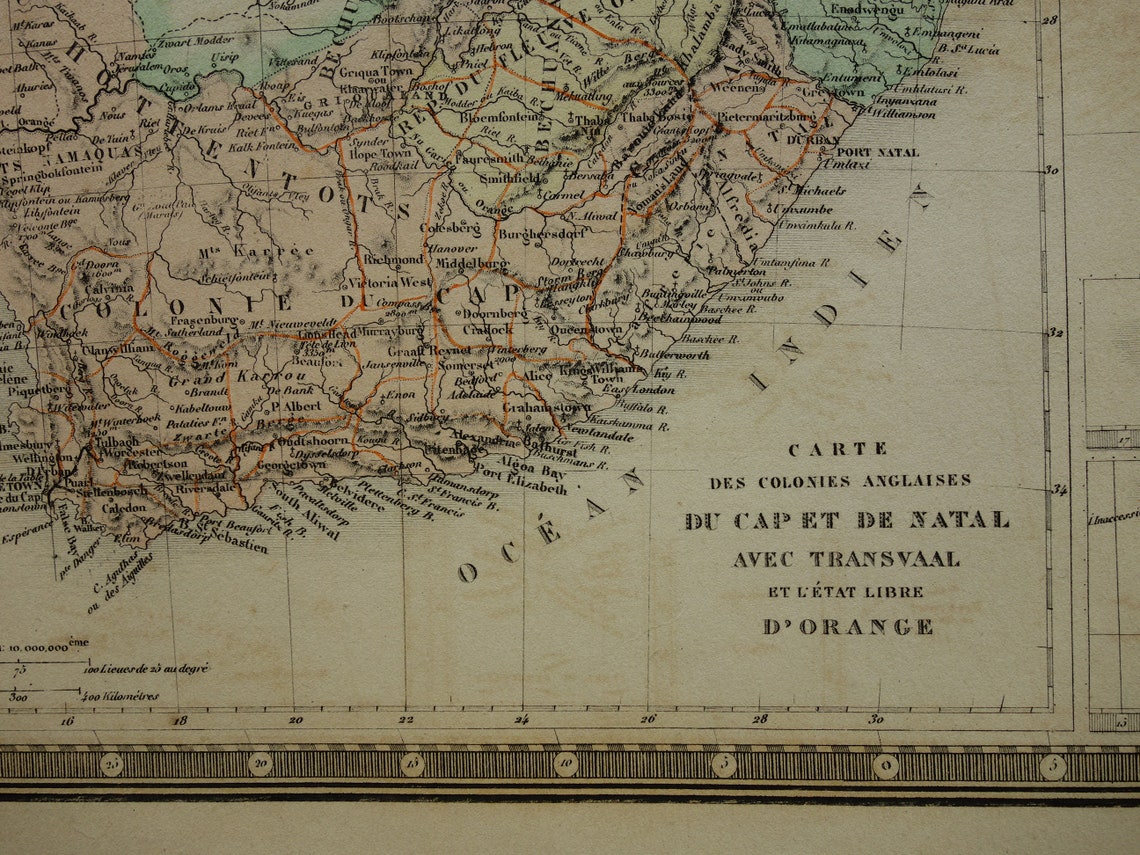 AFRICA Large old map of Southern Africa 1875 original antique map showing routes of explorers Livingstone
