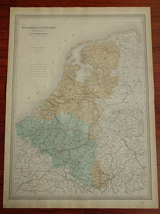 Grote Oude landkaart van Nederland en België 1880 originele antieke zeer grote kaart poster