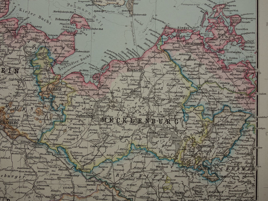 Grote antieke kaart van DUITSLAND landkaart van het Duitse Rijk in 1892 originele 130+ jaar oude kaarten Berlijn Pruissen Polen XXL Zeer Groot