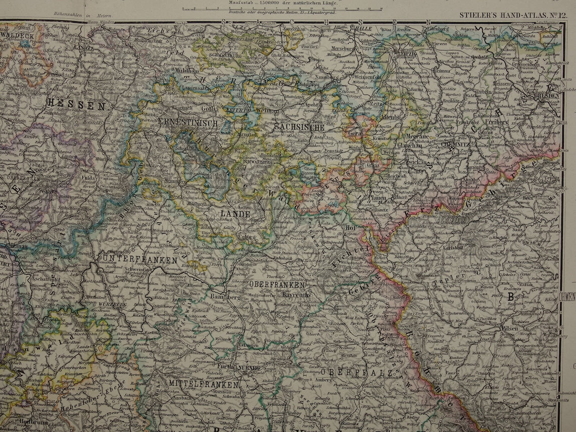 Grote antieke kaart van DUITSLAND landkaart van het Duitse Rijk in 1892 originele 130+ jaar oude kaarten Berlijn Pruissen Polen XXL Zeer Groot