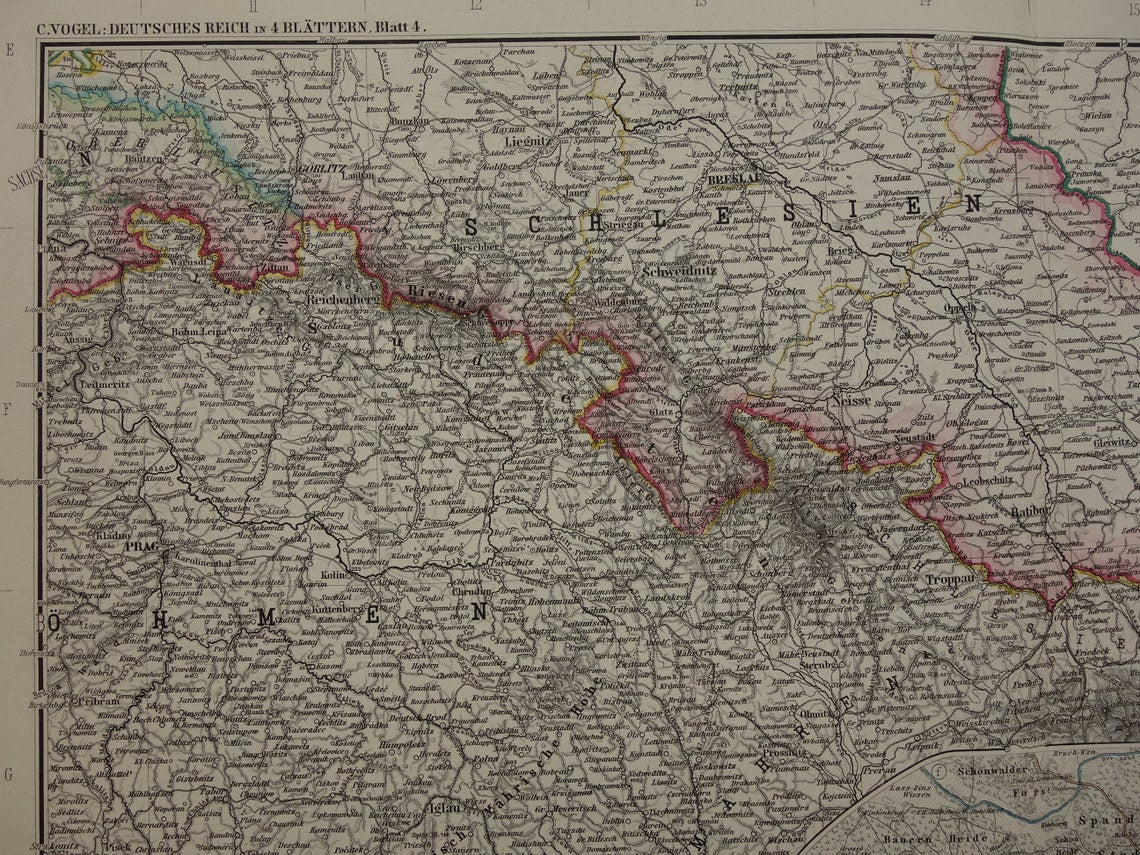 Grote antieke kaart van DUITSLAND landkaart van het Duitse Rijk in 1892 originele 130+ jaar oude kaarten Berlijn Pruissen Polen XXL Zeer Groot